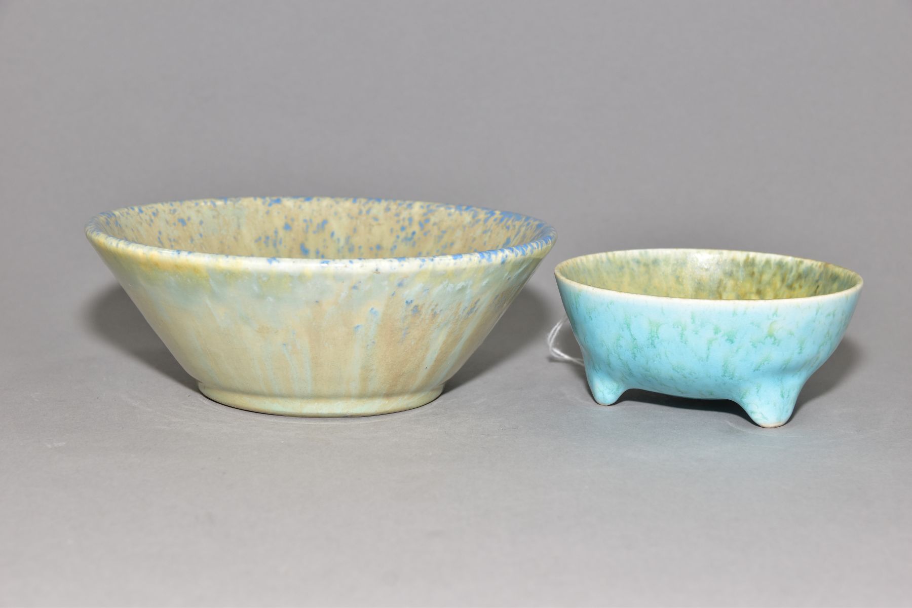 RUSKIN POTTERY two crystalline glaze bowls, the first has a pale blue crackle glaze to the inside - Image 2 of 6