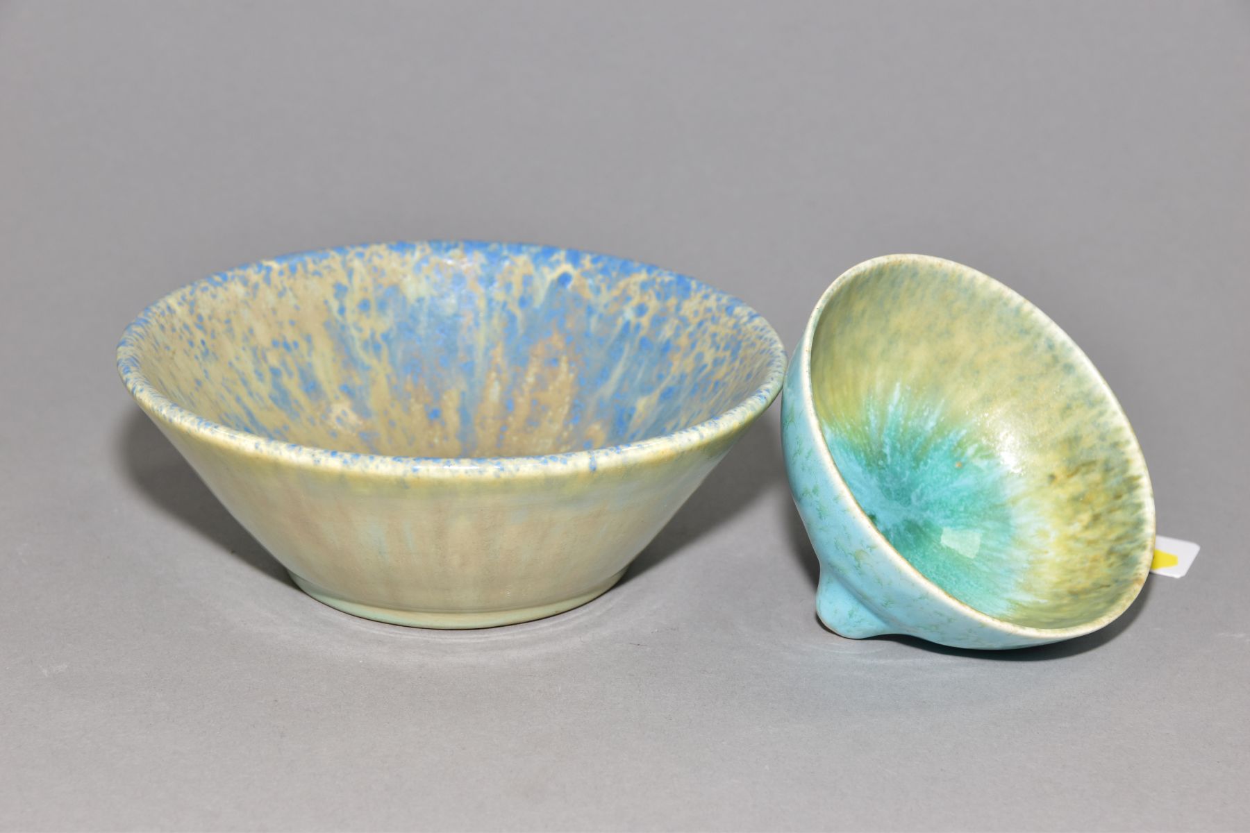 RUSKIN POTTERY two crystalline glaze bowls, the first has a pale blue crackle glaze to the inside - Image 5 of 6