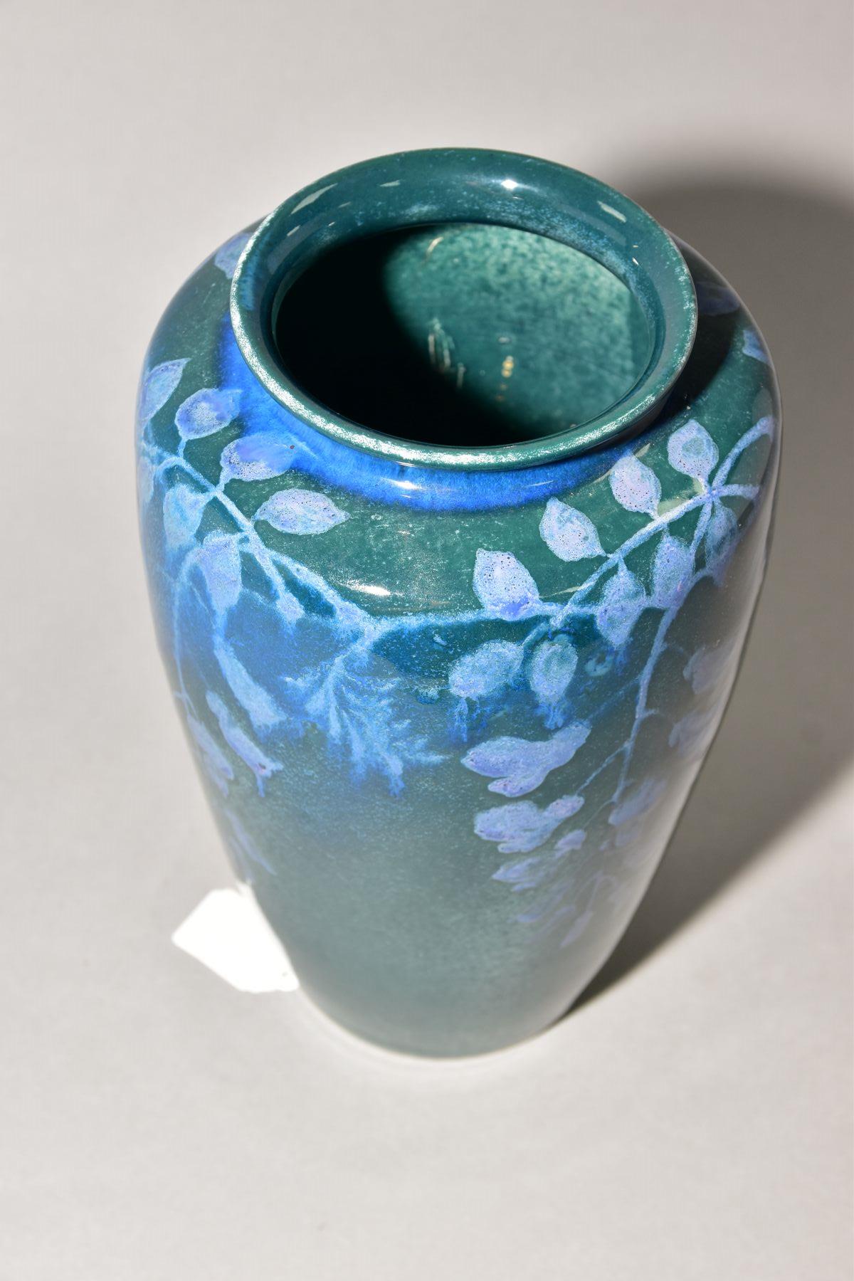 RUSKIN POTTERY, 261 shape vase of high shoulder form, having a dark green mottled glaze with blue - Image 3 of 6