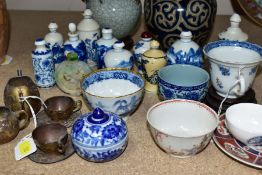 A COLLECTION OF ASSORTED CHINESE AND JAPANESE PORCELAIN POTTERY, METALWARE AND HARDSTONE, the