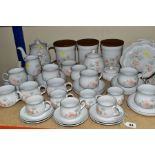 A QUANTITY OF DENBY ENCORE PATTERN TEA, COFFEE AND TABLE WARES, comprising six 6cm cups and saucers,