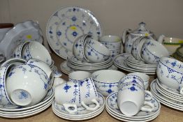 FURNIVALS 'DENMARK' PATTERN TEA WARES, etc, to include a teapot, six small cups and saucers,