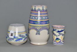 THREE PIECES OF CARTER, STABLER, ADAMS POOLE POTTERY, comprising a squat baluster vase, IFK,