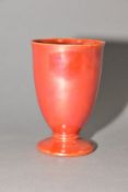 RUSKIN POTTERY, an orange lustre glaze footed goblet, impressed Ruskin England to base, no visible