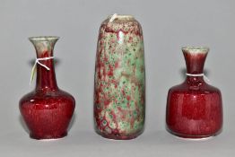 THREE PIECES OF HIGH FIRED COBRIDGE STONEWARE, comprising a vase of tapering form, speckled and