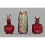 THREE PIECES OF HIGH FIRED COBRIDGE STONEWARE, comprising a vase of tapering form, speckled and