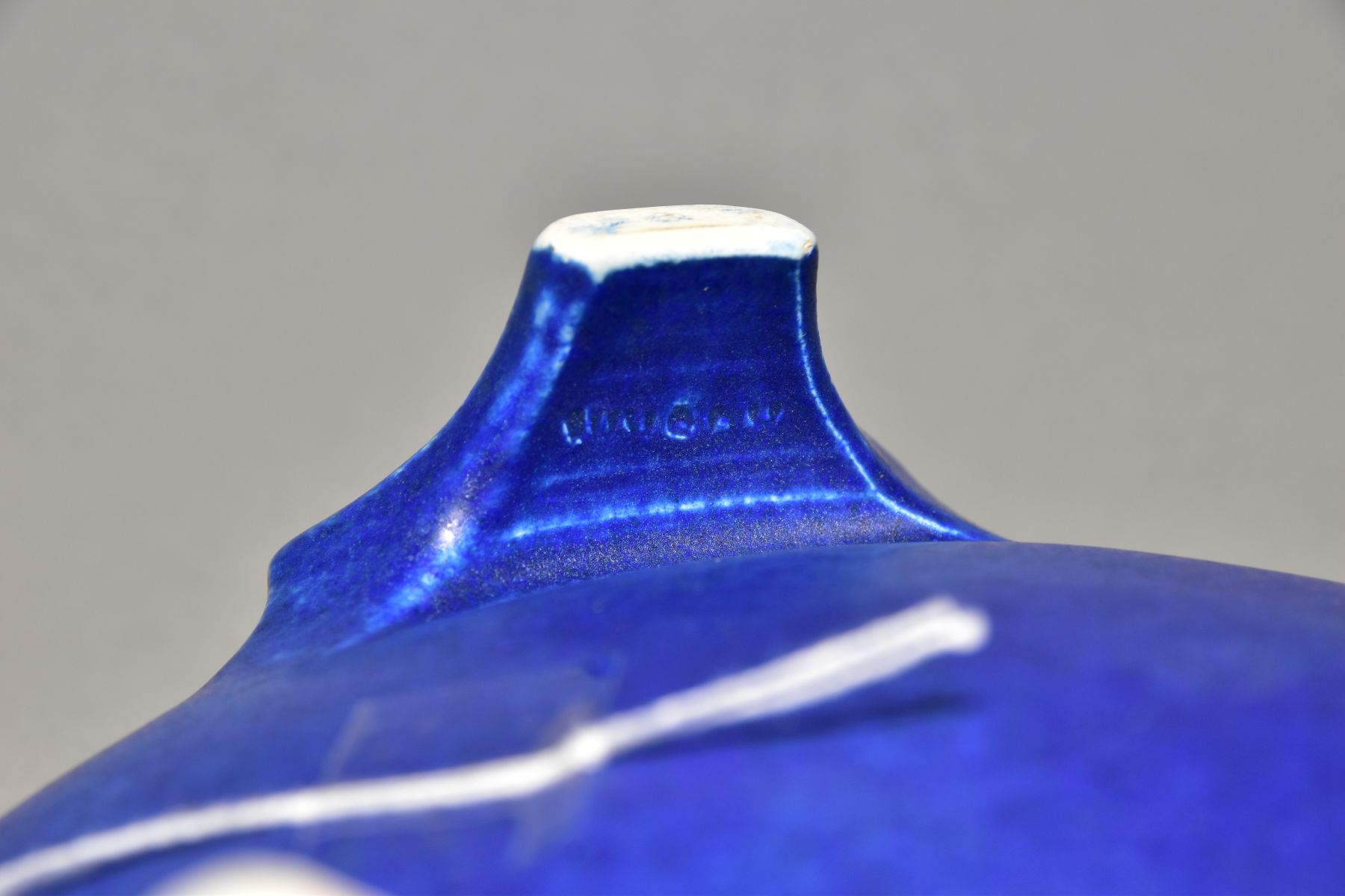 RUSKIN POTTERY a bowl raised on three feet, blue crystalline glaze to the inside surface, - Image 5 of 5