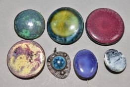 FIVE RUSKIN BROOCHES, together with a Ruskin button and Ruskin style pendant, the brooches and
