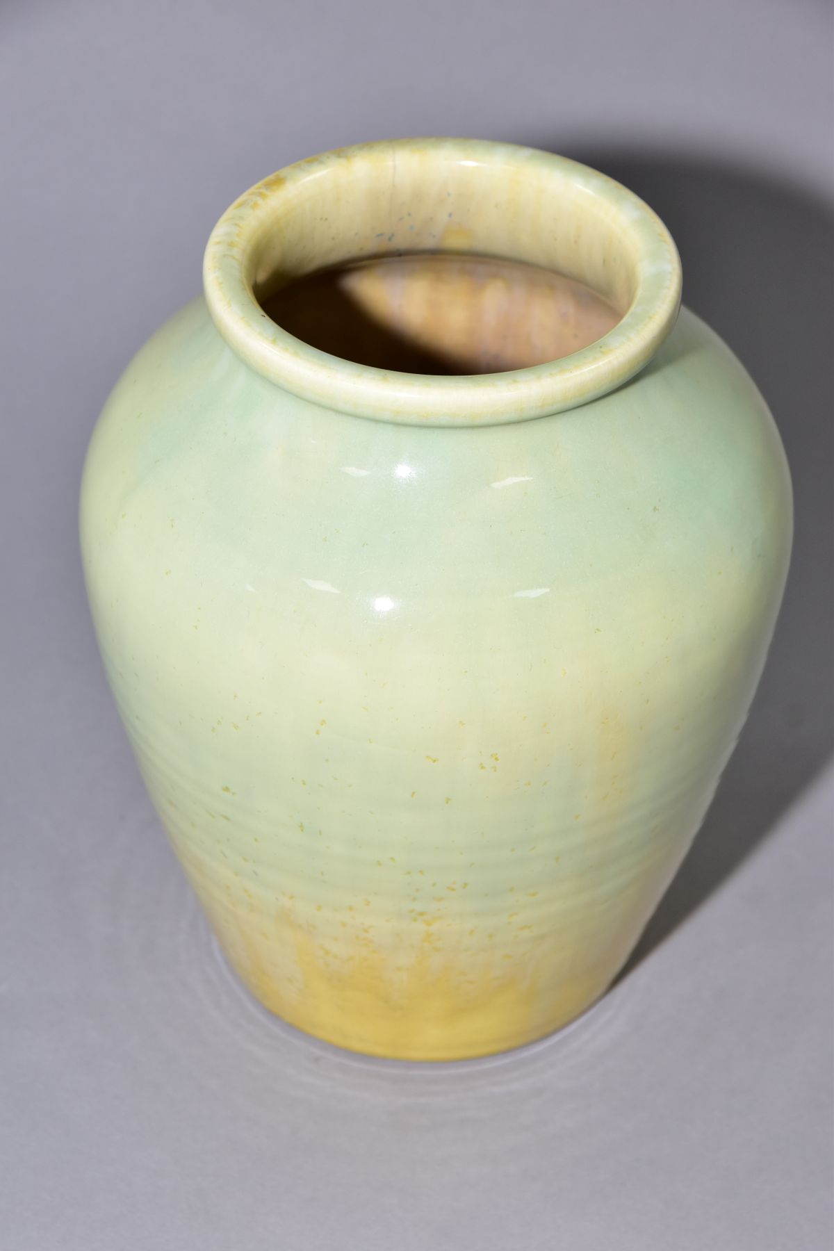 RUSKIN POTTERY, a pale green and yellow lustre baluster vase, impressed Ruskin England to the - Image 3 of 5