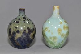 SIMON RICH (BRITISH 1949) two crystalline bottle shaped vases with short necks, impressed marks to