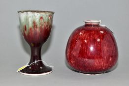 TWO PIECES OF HIGH FIRED COBRIDGE STONEWARE, comprising an ovoid vase with sang de boeuf, bears