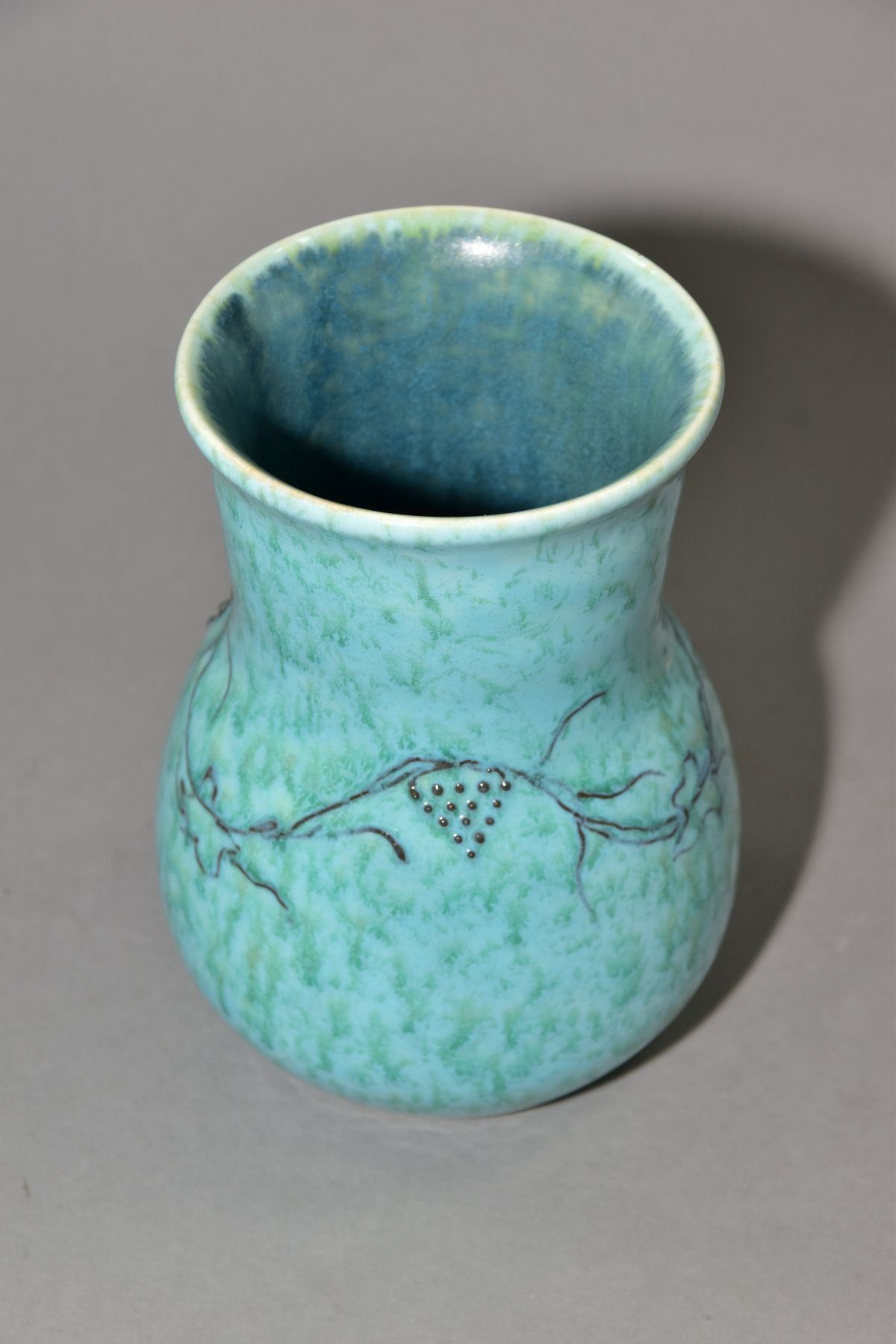 RUSKIN POTTERY, a turquoise and green crystalline glaze vase of globe and shaft form with an - Image 3 of 5