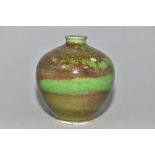 A COBRIDGE STONEWARE HIGH FIRED OVOID VASE, mottled brown/green ground with lighter green bands,