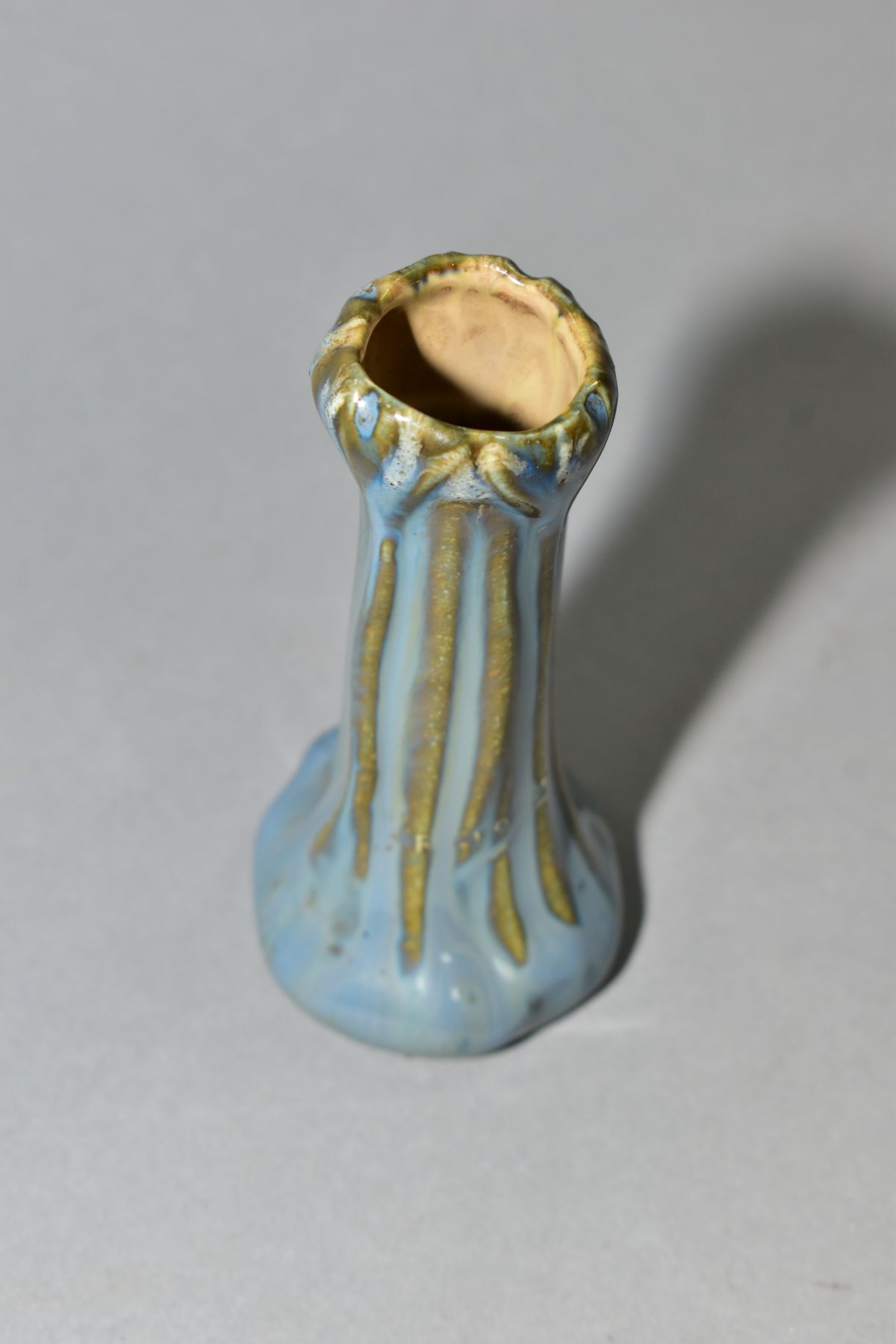 A PIERREFONDS POTTERY ART NOUVEAU SOLIFLEUR VASE of ribbed form, partially impressed name to the - Image 2 of 3