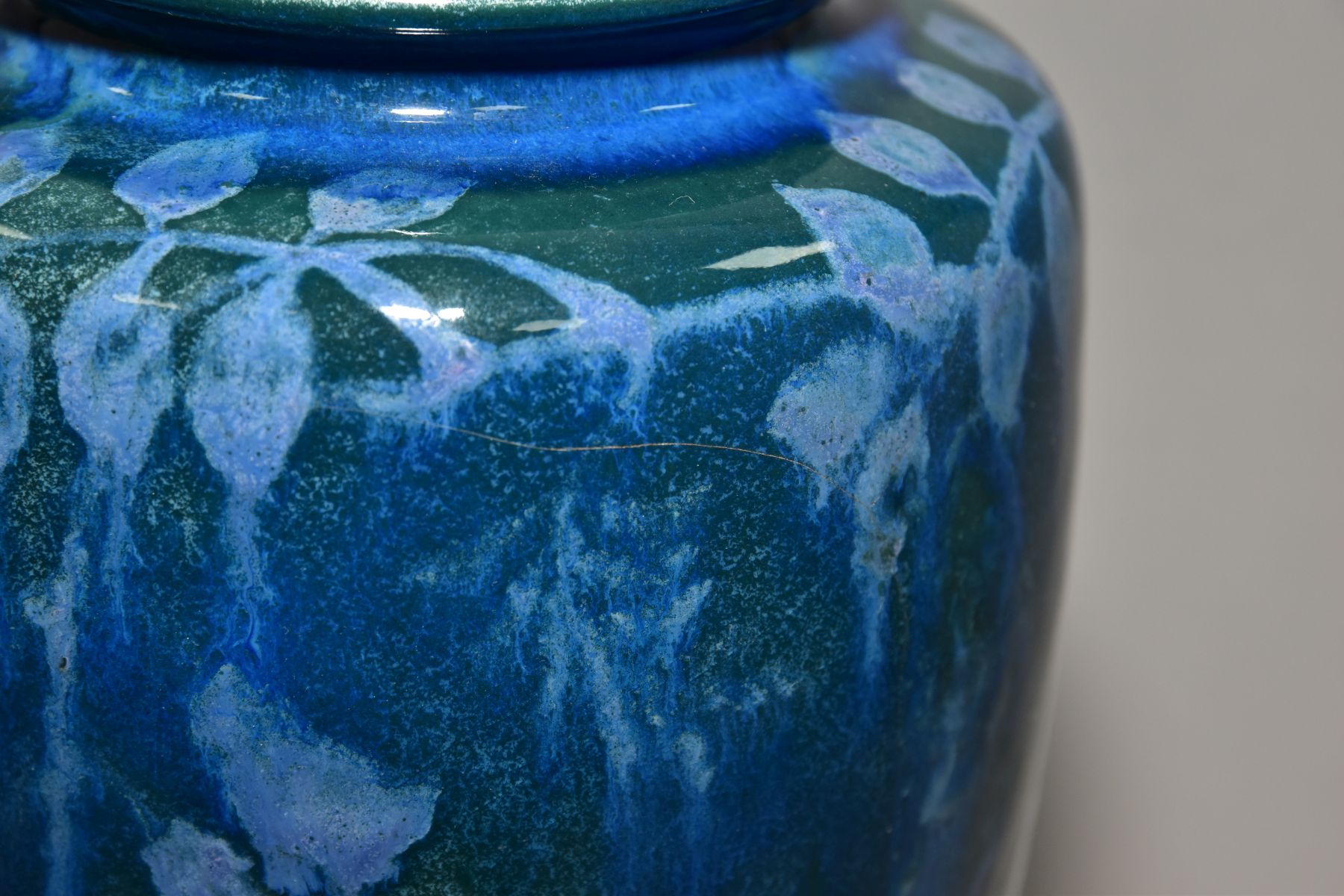 RUSKIN POTTERY, 261 shape vase of high shoulder form, having a dark green mottled glaze with blue - Image 6 of 6