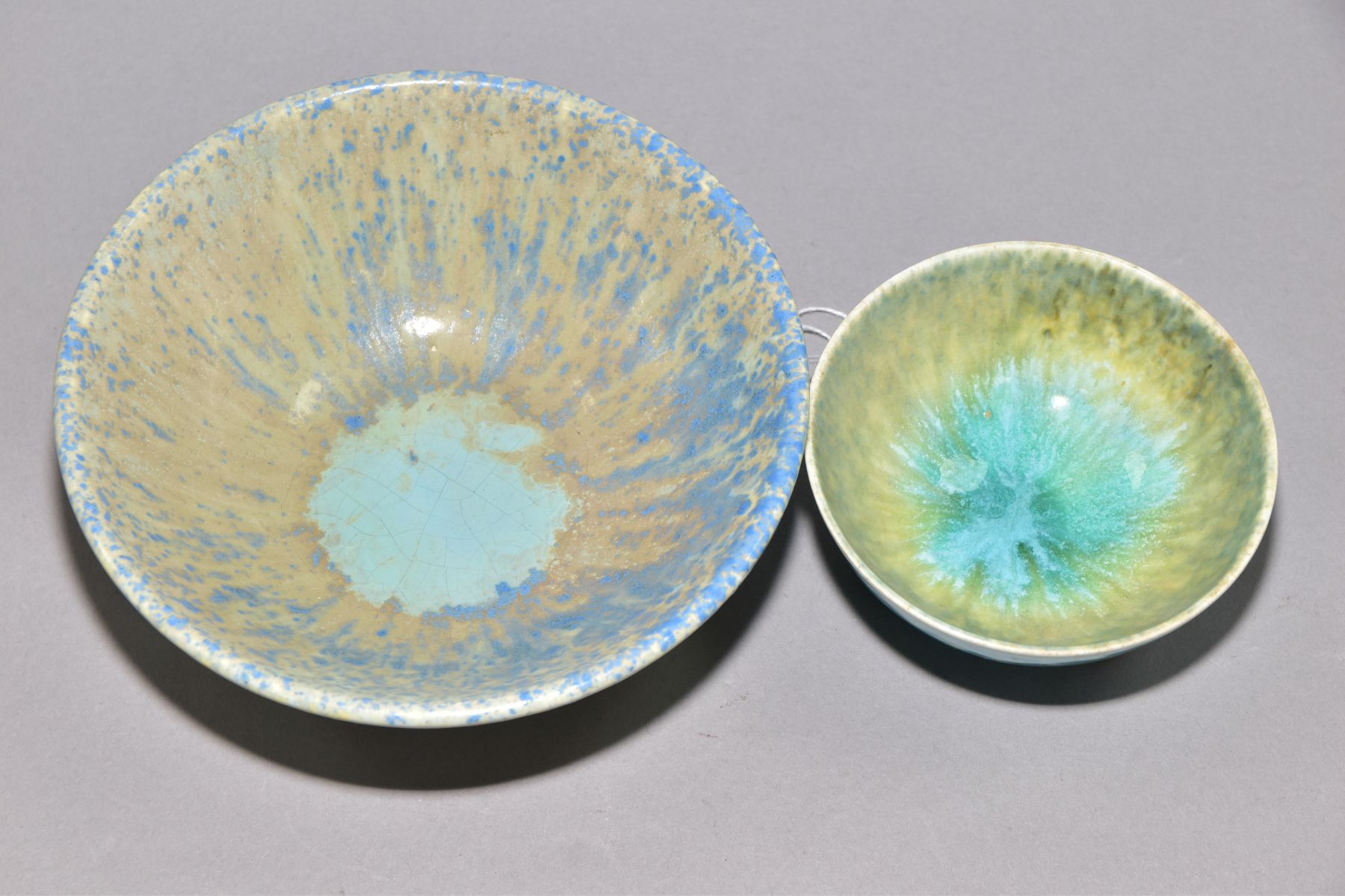 RUSKIN POTTERY two crystalline glaze bowls, the first has a pale blue crackle glaze to the inside - Image 3 of 6