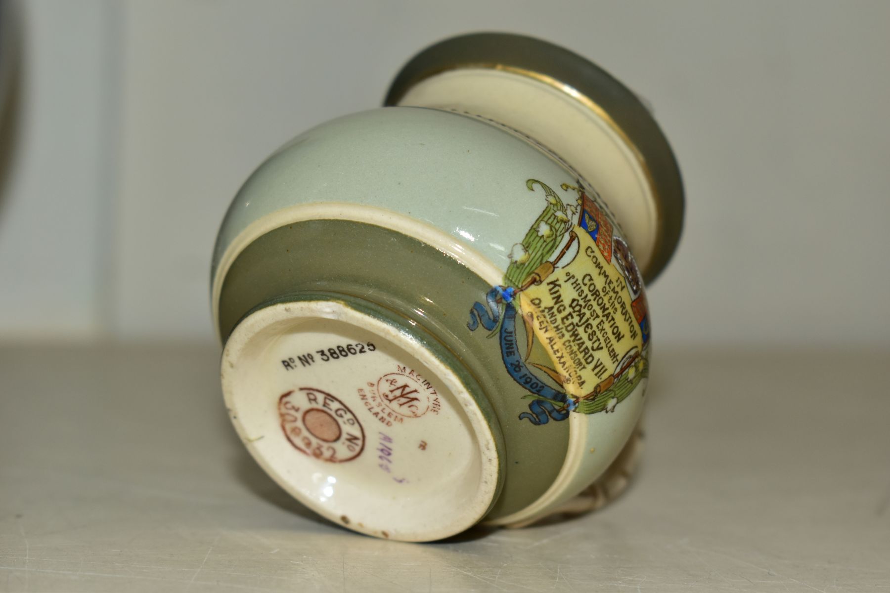 JAMES MACINTYRE EDWARD VII CORONATION CRESTED WARE MINIATURE CUP, printed and painted marks to base, - Image 3 of 3