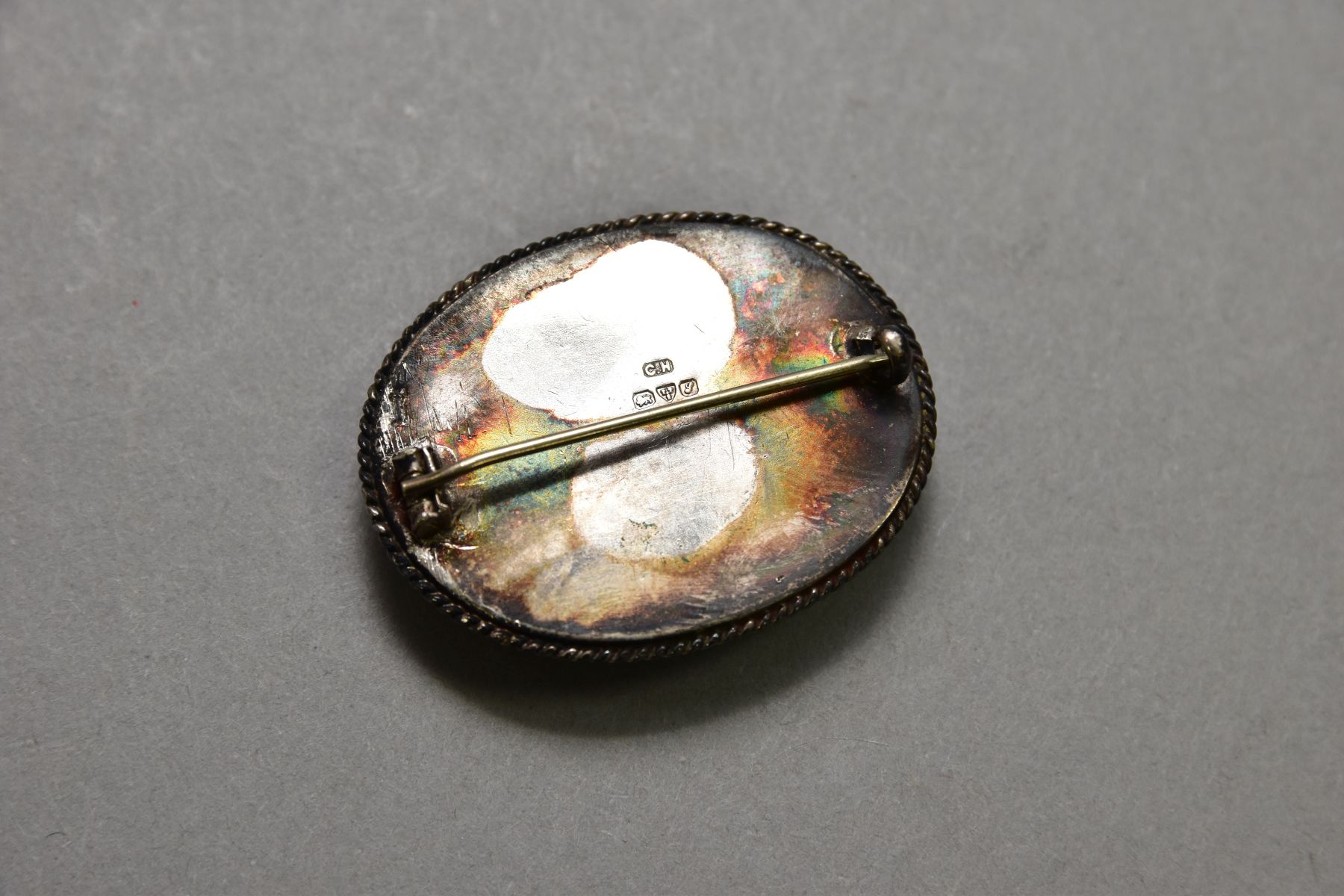 A CHARLES HORNER SILVER BROOCH, set with a Ruskin style enamel plaque, Chester hallmark date 1918, - Image 2 of 2
