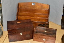 A LATE VICTORIAN WALNUT AND COPPER MOUNTED LETTER RACK, four tiered divisions with plywood back,