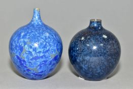 SIMON RICH (BRITISH 1949), two blue crystalline glaze vases, both globular in shape, height