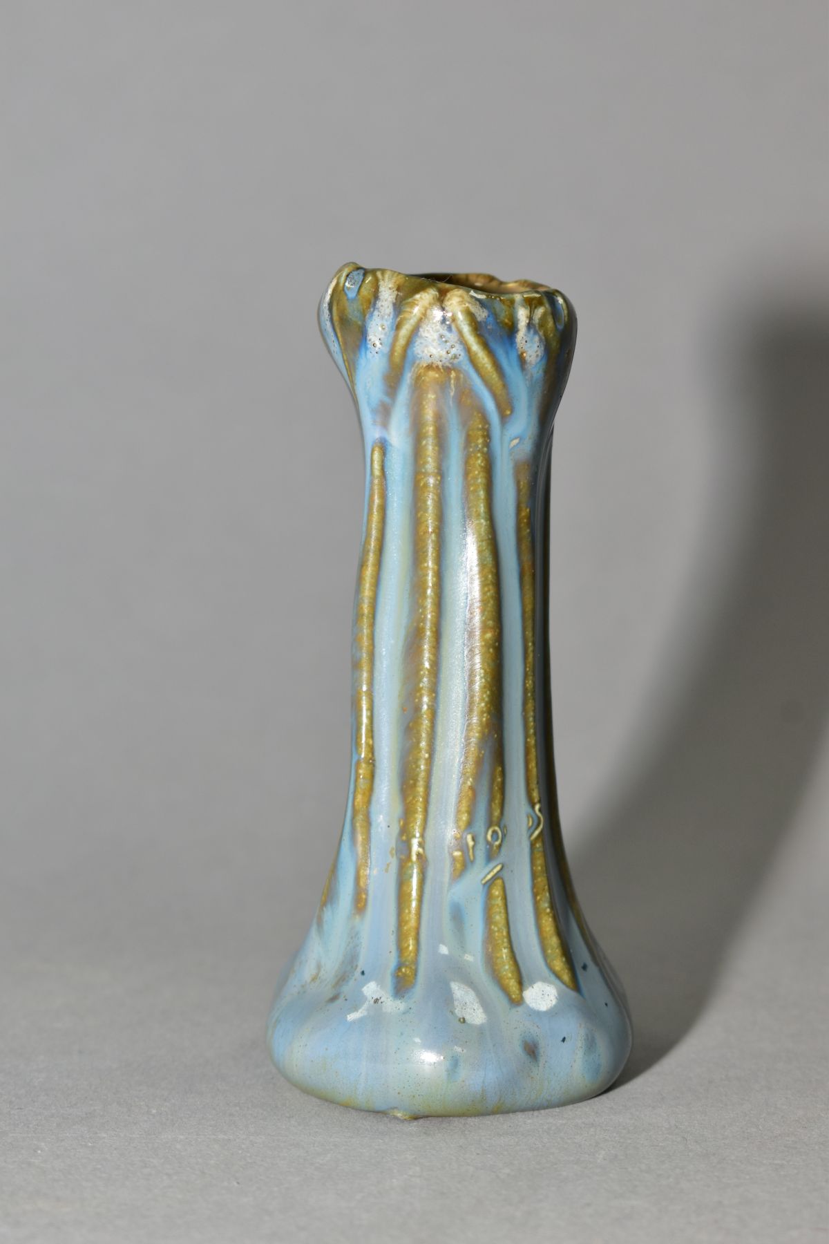 A PIERREFONDS POTTERY ART NOUVEAU SOLIFLEUR VASE of ribbed form, partially impressed name to the