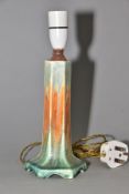 RUSKIN POTTERY, a hexagonal table lamp with matt and gloss crystalline glazes, impressed Ruskin