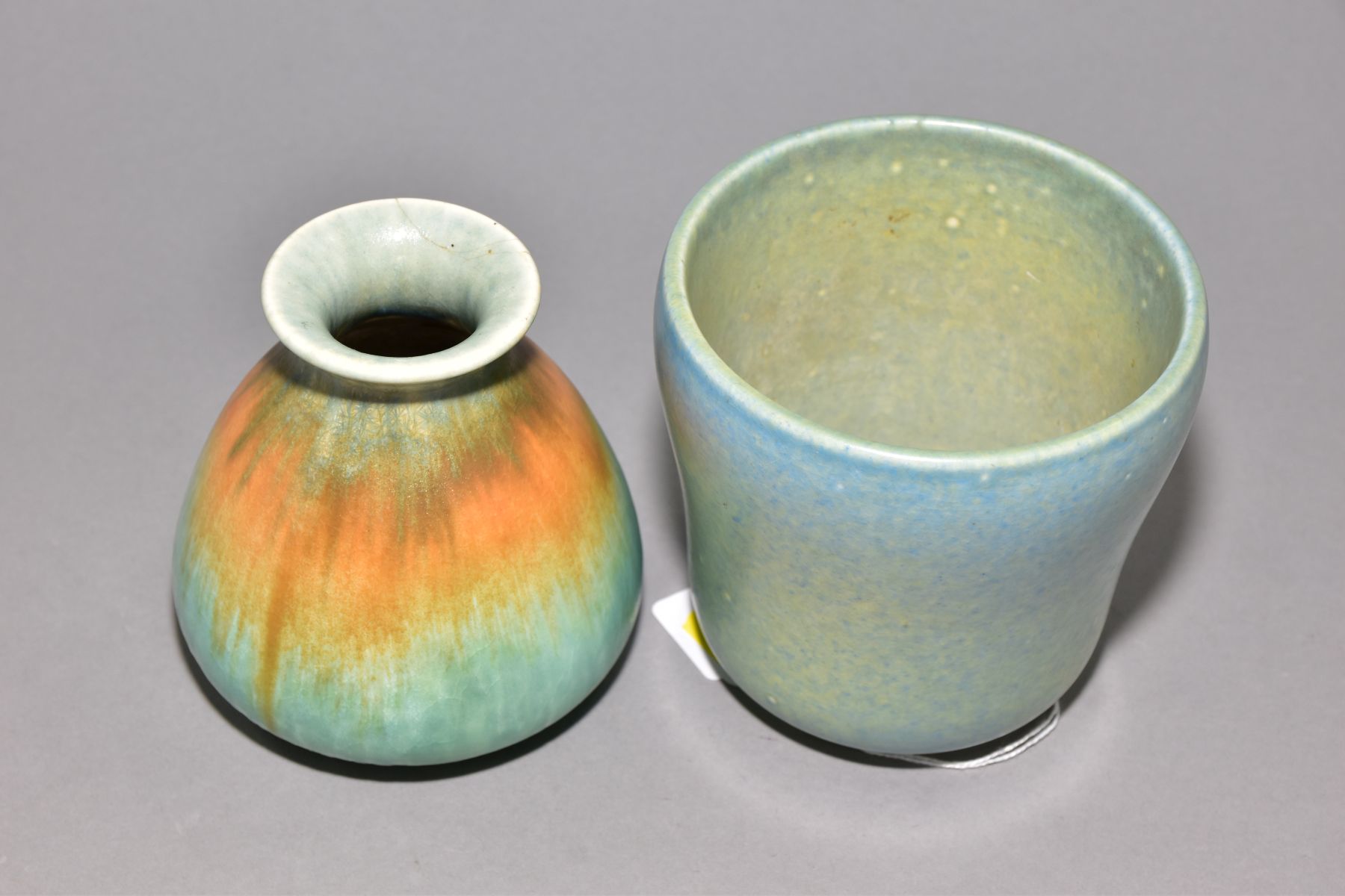 RUSKIN POTTERY, a rounded conical vase with flared rim, covered in orange and green crystalline - Image 3 of 5