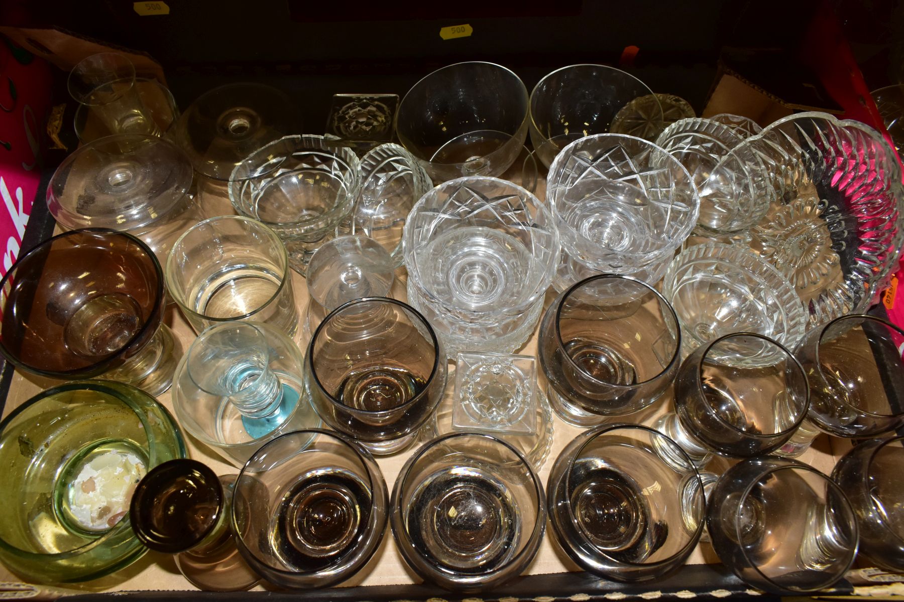 THREE BOXES OF GLASSWARE to include blue jug with matching glasses, cut glass sundae dishes, scent - Image 2 of 5