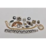 A BAG OF ASSORTED JEWELLERY, to include a silver branch like pendant hallmarked Birmingham weight