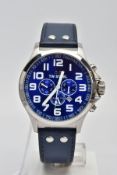 A GENTS 'TW STEEL' CHRONOGRAPH WRISTWATCH, round oversize blue dial signed 'TW Steel', Arabic