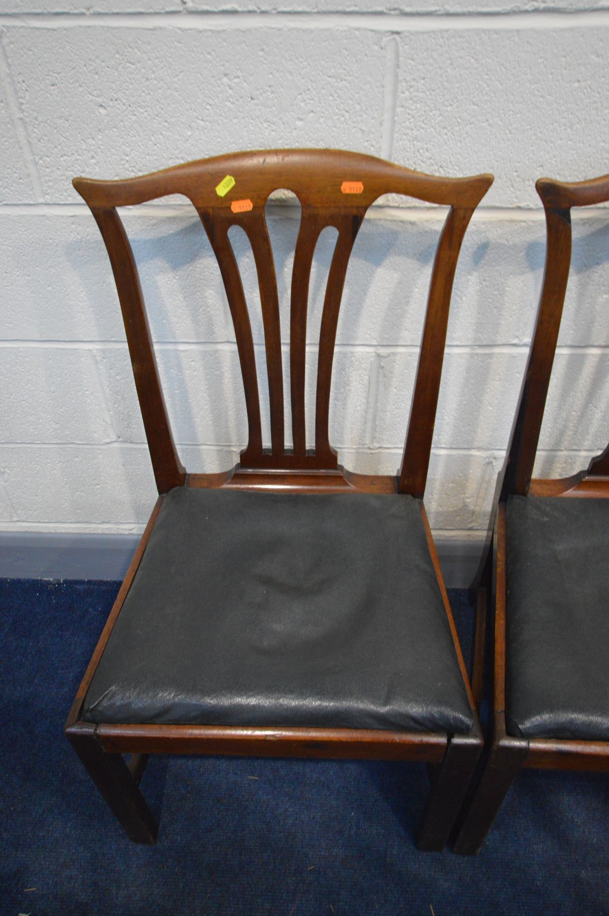 A COLLECTION OF VARIOUS CHAIRS comprising of a set of six mahogany dining chairs with black faux - Image 4 of 4