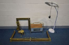 A SELECTION OF BRASSWARE, to include an extending fender, folding magazine rack/fire screen,