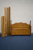 A PINE 4FT6 BEDSTEAD with side rail and slats (no bolts)