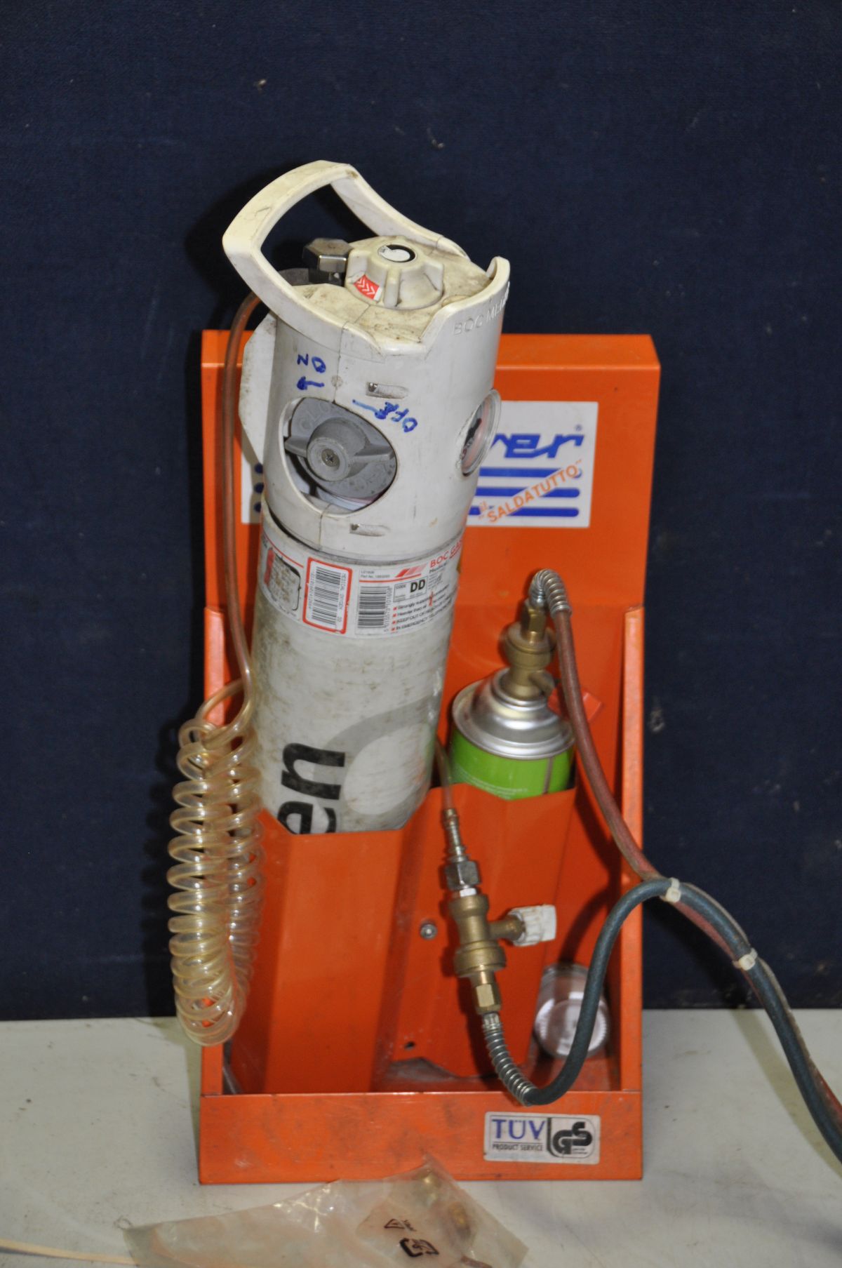 A WALKOVER 555 MINI BRAZING TORCH with hanging wall stand, a medical Oxygen bottle, and a Butane - Image 2 of 3