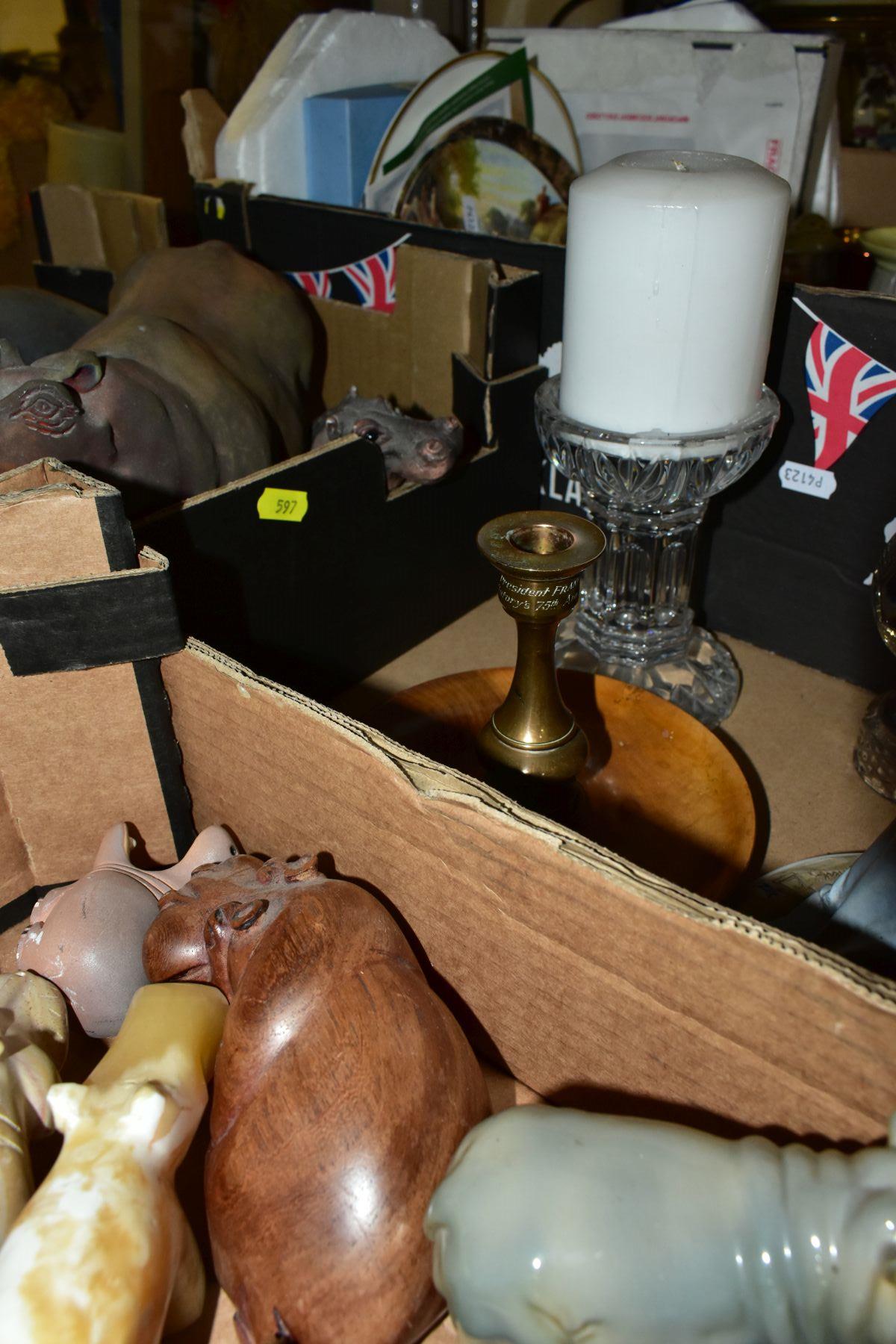 THREE BOXES AND LOOSE ORNAMENTS, GLASSWARE, etc, to include a collection of various hippopotamus - Image 11 of 14