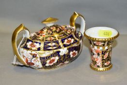 TWO PIECES OF ROYAL CROWN DERBY IMARI, comprising an oval twin handled sugar bowl and cover in