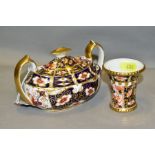 TWO PIECES OF ROYAL CROWN DERBY IMARI, comprising an oval twin handled sugar bowl and cover in