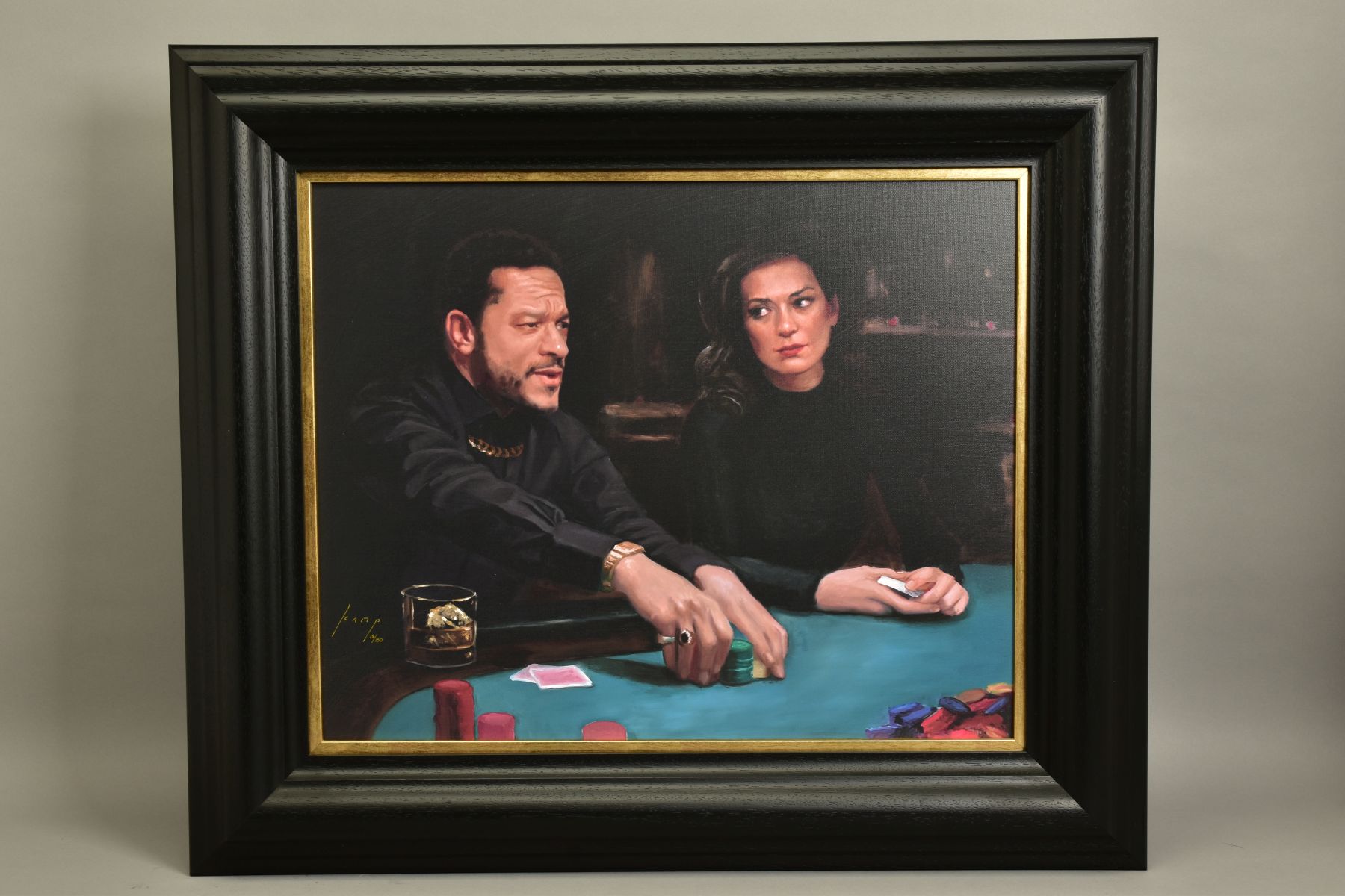 VINCENT KAMP (BRITISH CONTEMPORARY) 'ANTOINE'S LAST MOVE' figures in a casino, signed limited