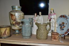 A GROUP OF SEVEN PIECES OF 18TH/19TH CENTURY POTTERY/PORCELAIN, to comprise two Victorian