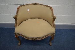 A LOUIS XV STYLE TUB CHAIR, width 66cm x depth 60cm x height 67cm (condition- ideal for restoration,
