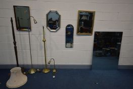 A COLLECTION OF MIRRORS AND LIGHTING comprising of four various bevel edged wall mirrors and a