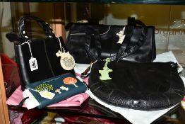 FOUR RADLEY ITEMS, THREE HANDBAGS AND ONE PURSE WITH DUST BAG, comprising 14cm x 20cm clutch bag,