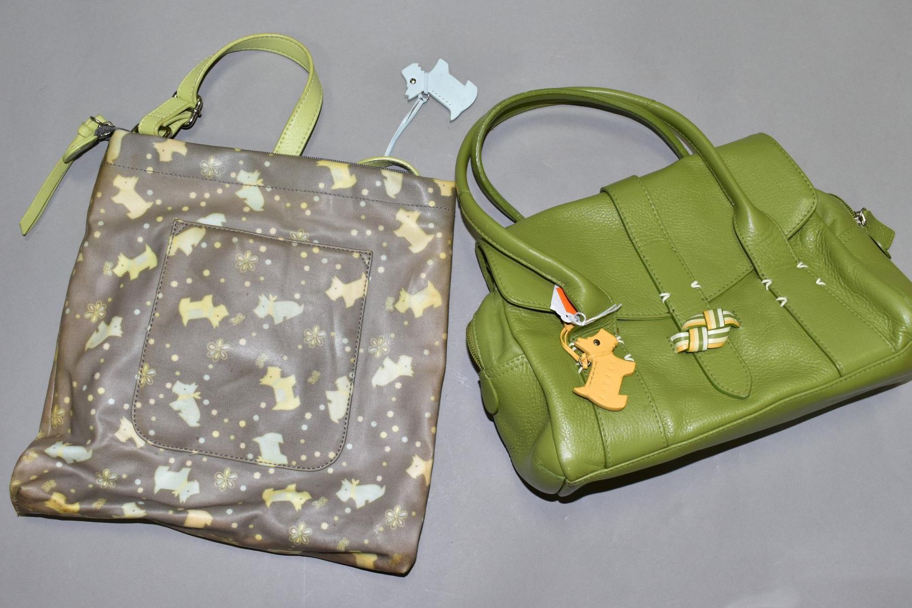 SEVEN RADLEY ITEMS - FIVE BAGS AND TWO PURSES comprising lime green purse, 9cm x 14cm, sage green - Image 3 of 3