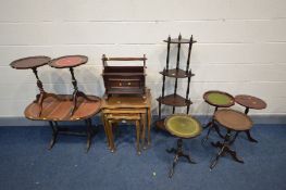 A SELECTION OF VARIOUS OCCASIONAL FURNITURE, to include a burr walnut nest of three tables, six