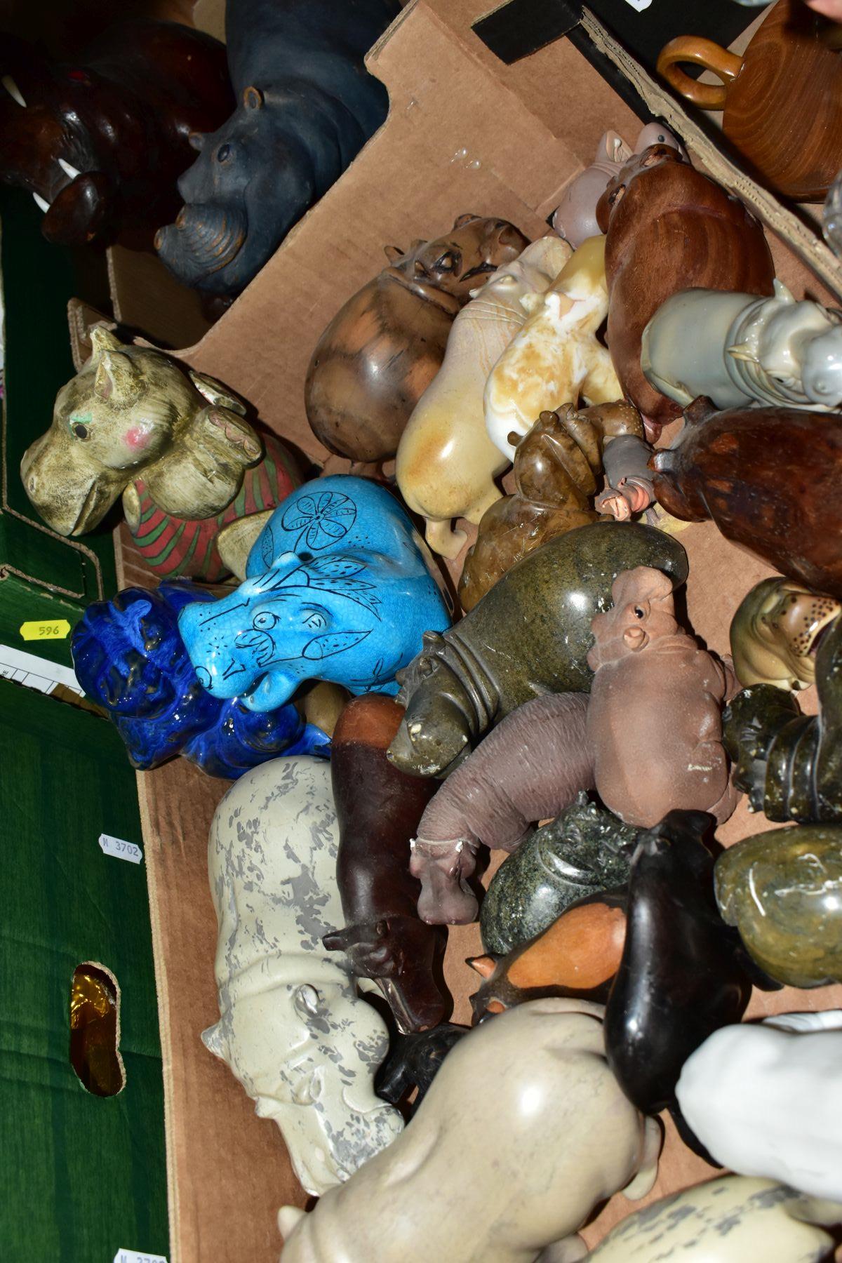 THREE BOXES AND LOOSE ORNAMENTS, GLASSWARE, etc, to include a collection of various hippopotamus - Image 8 of 14