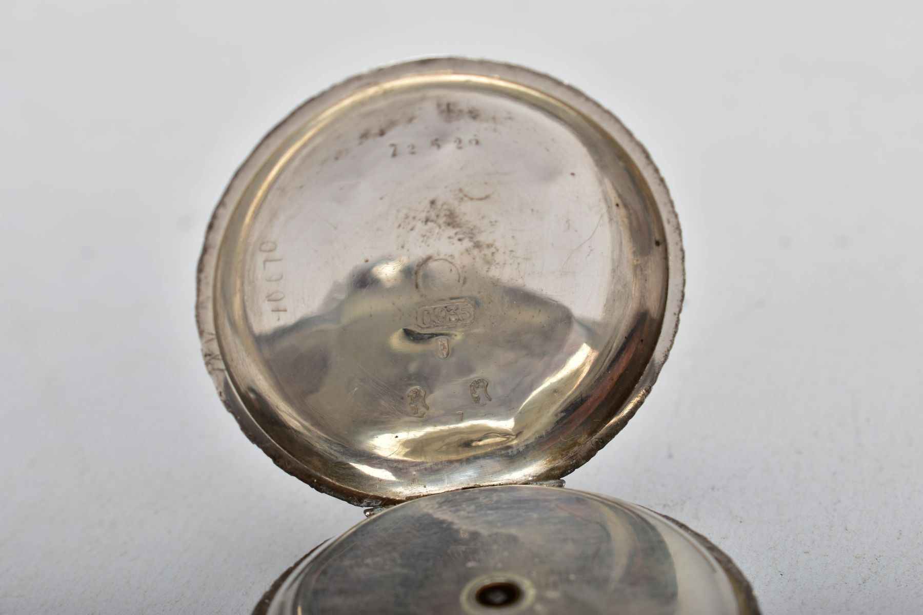 TWO EARLY 20TH CENTURY SILVER OPEN FACE POCKET WATCHES, both with white faces and black Roman - Image 9 of 9