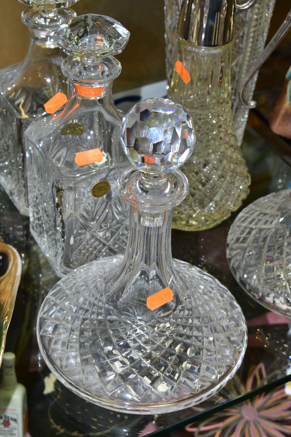 SIX PIECES OF GLASSWARE, comprising a pair of decanters with 'Cristal de France' label and stoppers, - Image 3 of 7