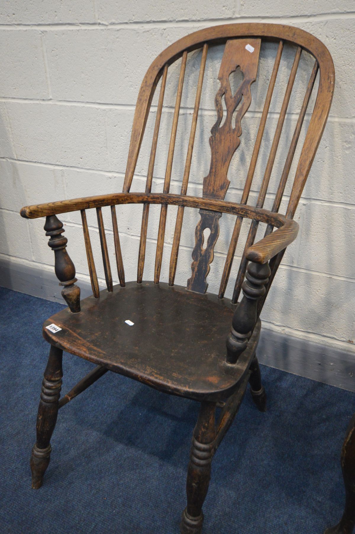 A 19TH CENTURY ELM AND BEECH WINDSOR ARMCHAIR (condition - over stained, solid frame) along with - Image 2 of 3