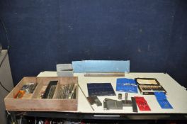 A DRAWER CONTAINING STEEL TURNING BLANKS, a cased Harbots Precision Gauge Blocks, a set of large