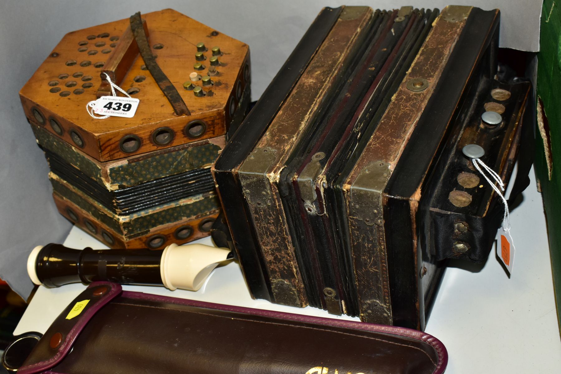 TENOR RECORDER IN SOFT CASE, AN ACCORDIAN AND A CONCERTINA, the late 19th/early 20th Century - Image 3 of 3